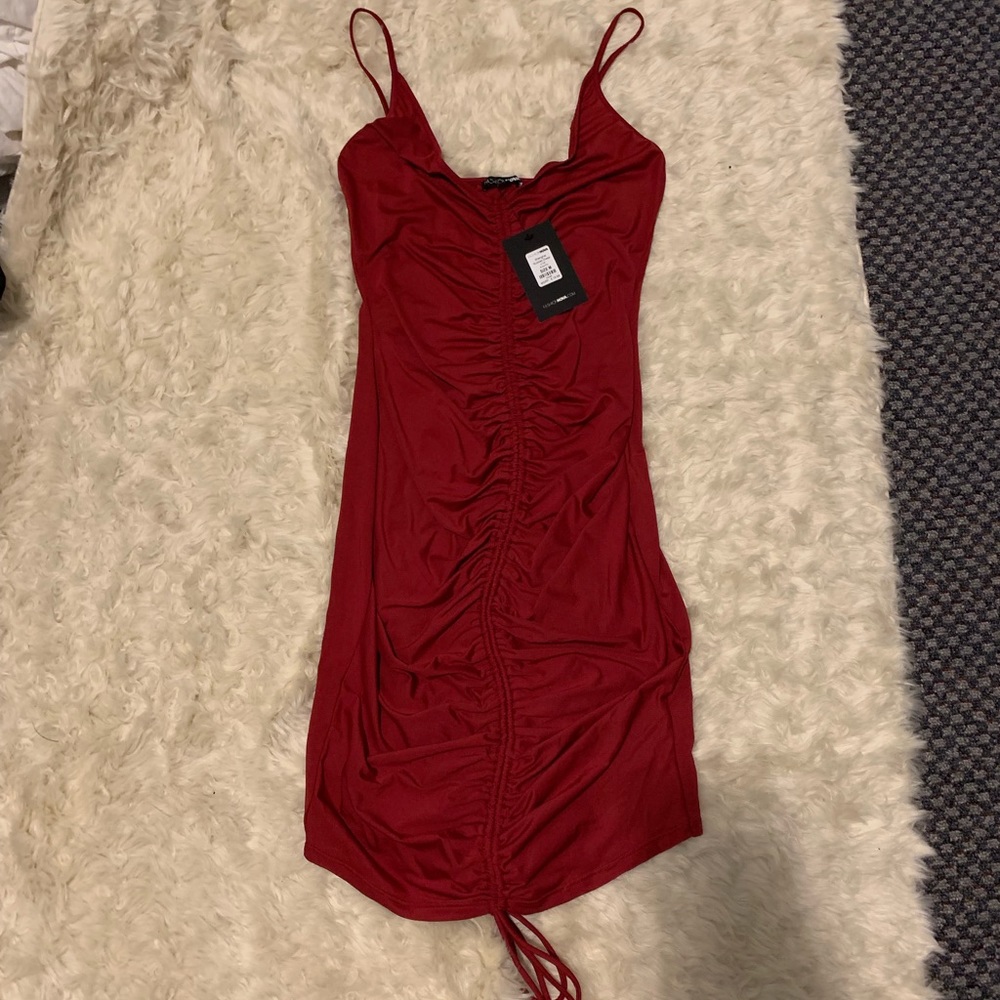 Fashion Nova Burgundy Shanghai Ruched Dress